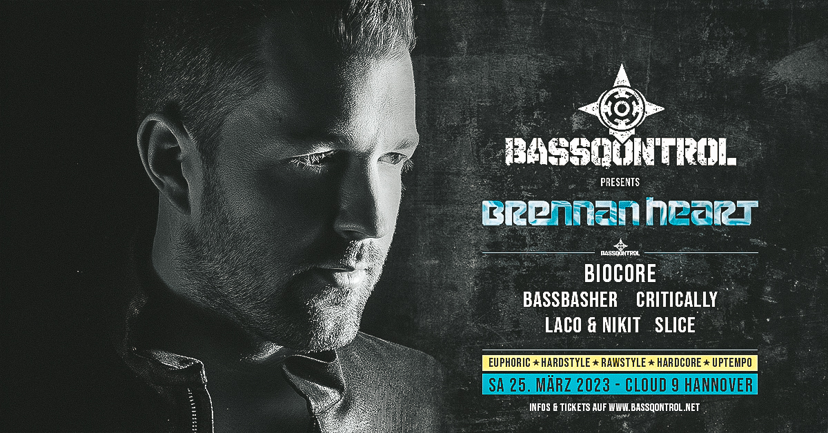 Eventplakat mit Bild von Brennan Heart und Line-up